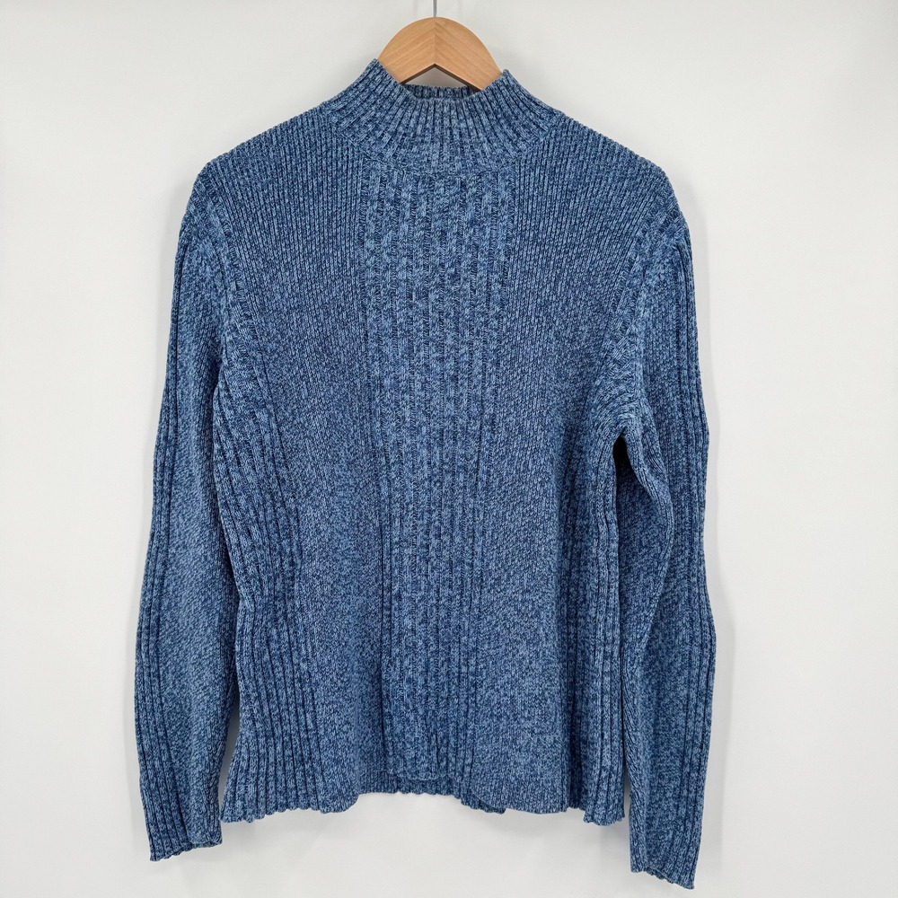 Express Blue Marbled Ribbed Mock Neck Cotton Knit Sweater Womens‎ Size M